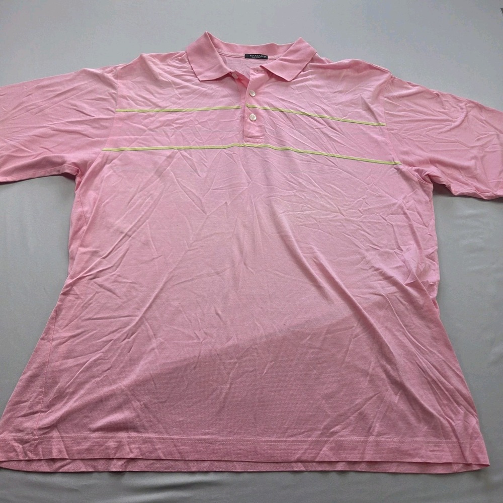 Marbas Polo Shirt L 52 Pink Striped Golf Italy Short Sleeve Fine Cotton